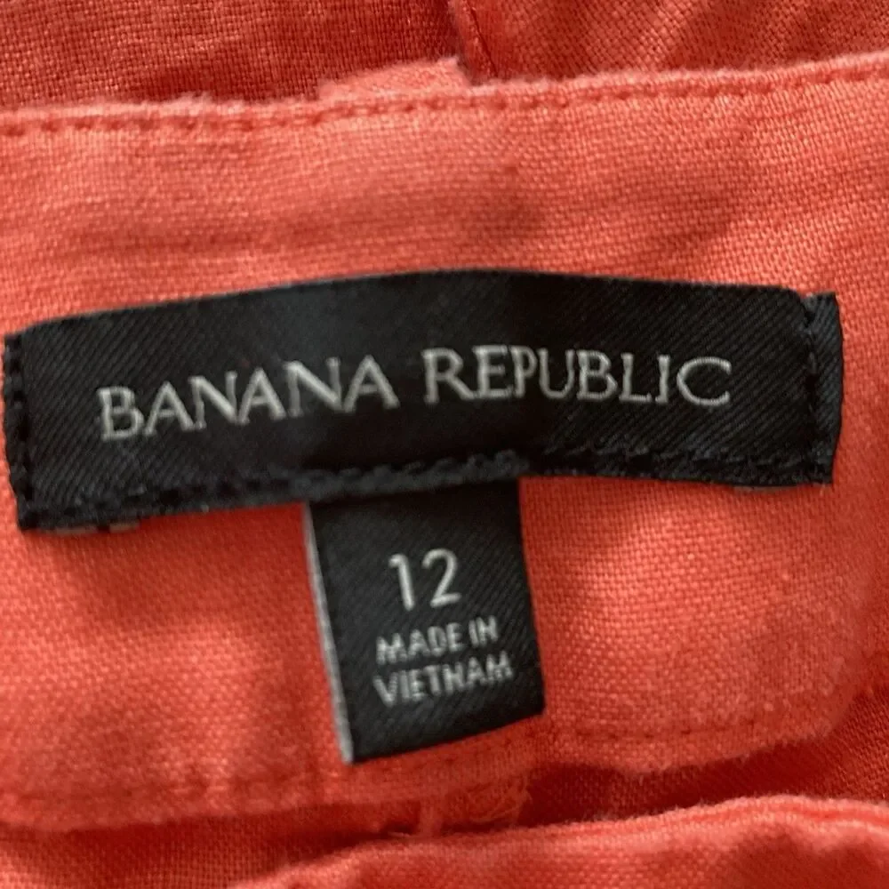 Banana Republic High Rise Wide Leg Linen Pants 12 Palazzo Sedona Coral Orange